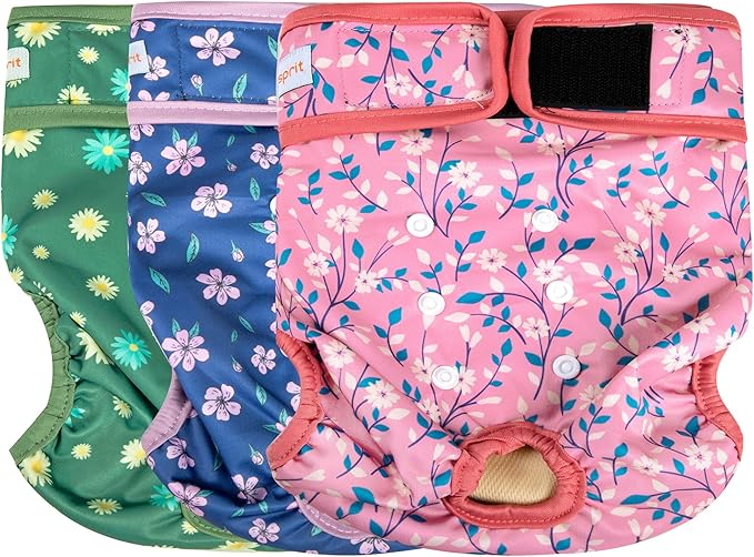 Langsprit Washable Female Dog Diapers - Doggie Reusable Diapers for Doggy Puppy Female in Period - Highly Absorbent Dog Heat Panties Flower-1 L