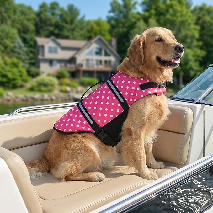 Doglay Dog Life Jacket, Dog Life Vest for Swimming Boating, Adjustable Puppy Life Jacket with Reflective Stripes, Superior Buoyancy Dog Swimming Vest for Small Medium and Large Dogs