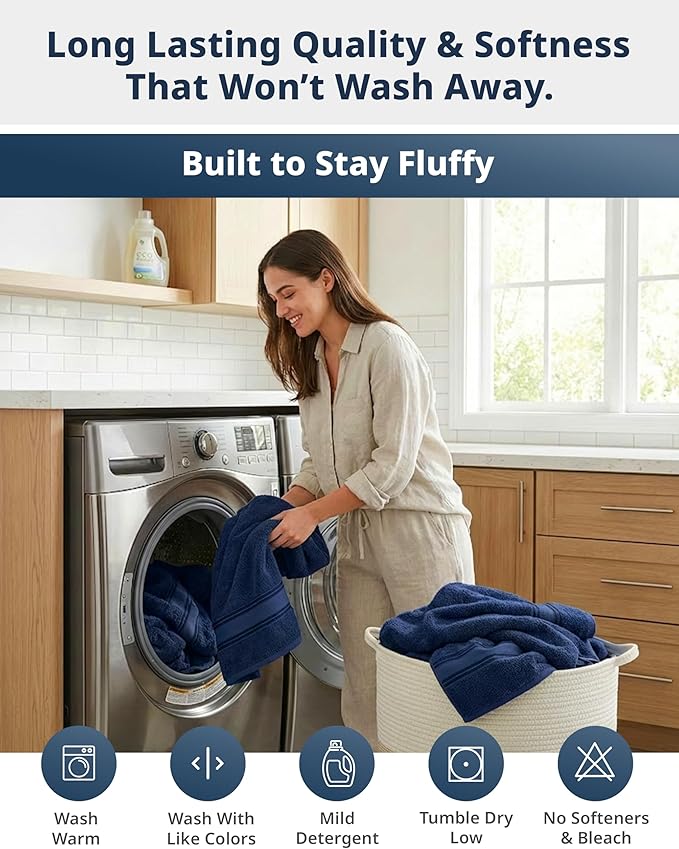 LANE LINEN Bath Sheets - Hotel-Grade Zero Twist Cotton - 4 Piece (35"x66") Oversized Bath Towels Large - Fluffy Cloud-Like Softness & Fade Resistant - Extra absorbent for active households - Navy Blue