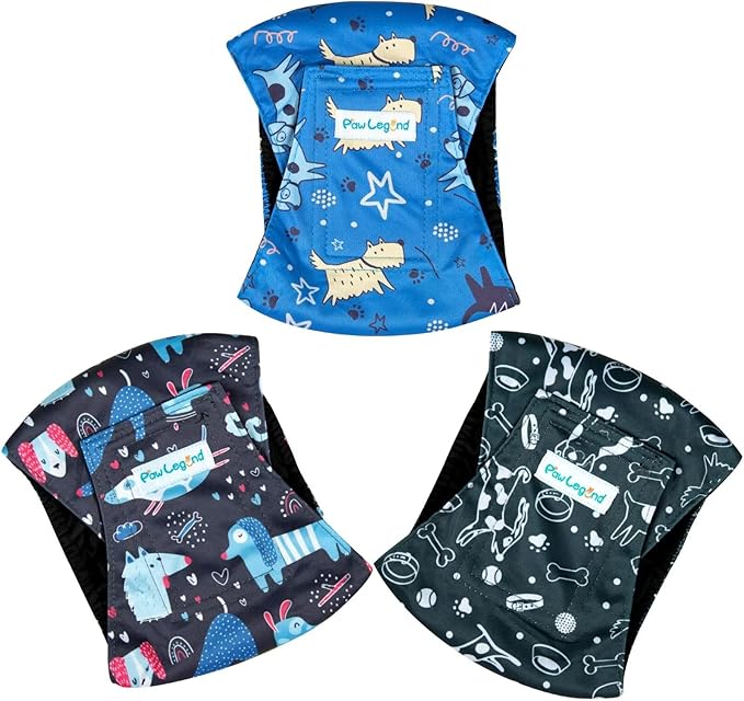 Paw Legend Washable Dogs Diapers Male Dog Belly Bands for Male Dogs Diapers Reusable Puppy & Doggie Diapers Male (3 Pack, Medium)