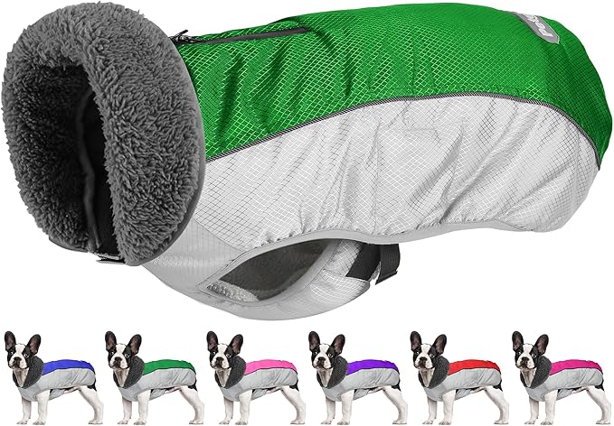 Dog Coat, Waterproof Ripstop Dog Winter Jacket with Leash Hole, Reflective Adjustable Warm Pet Fleece Snow Sweater for Small Medium Large Dogs - Green, XL