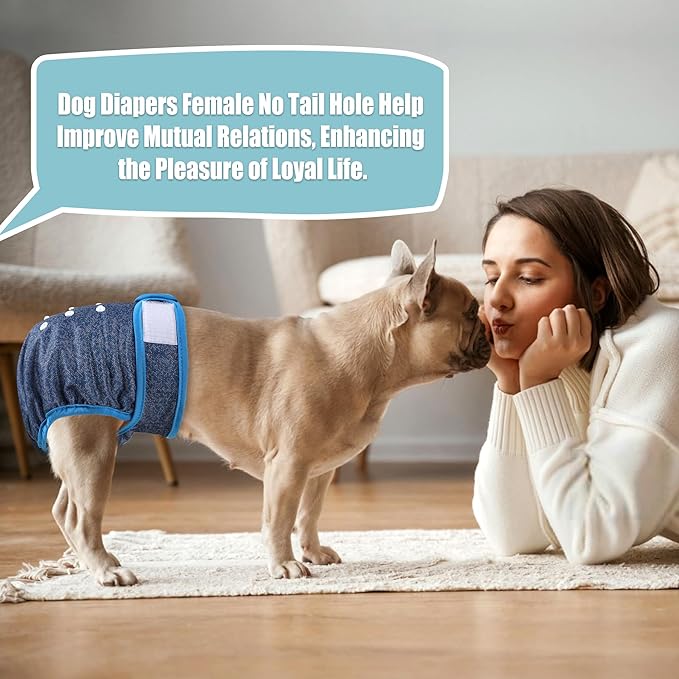 wegreeco Frenchie Dog Diapers Female No Tail Hole,Washable Pet French Puppy Bulldog Diapers Female for Period Heat,Reusable Doggy Doggie Dog Diapers （Jeans X-Large）
