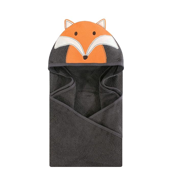 Hudson Baby Unisex Baby Cotton Animal Face Hooded Towel, Modern Fox, One Size