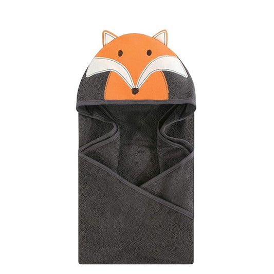 Hudson Baby Unisex Baby Cotton Animal Face Hooded Towel, Modern Fox, One Size