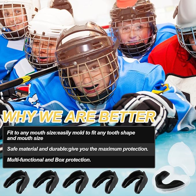 BBTO 6 Pcs Youth Kids Mouth Guard for Sports, Boys Girls Mouth Guard with Case, Mouthguard for Wrestling Boxing Basketball Hockey Football