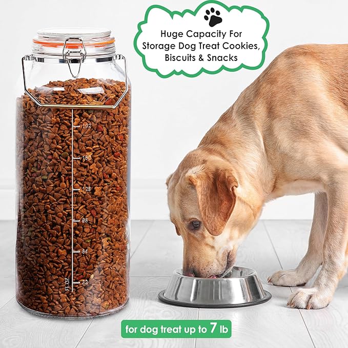 2 Gallon Glass Jar with Airtight Lid(7600ML), Gallon Airtight Glass Storage Jar with Stainless Steel Handle - Large Glass Food Storage Container with Lid Flour, Sugar, and Dog Treats
