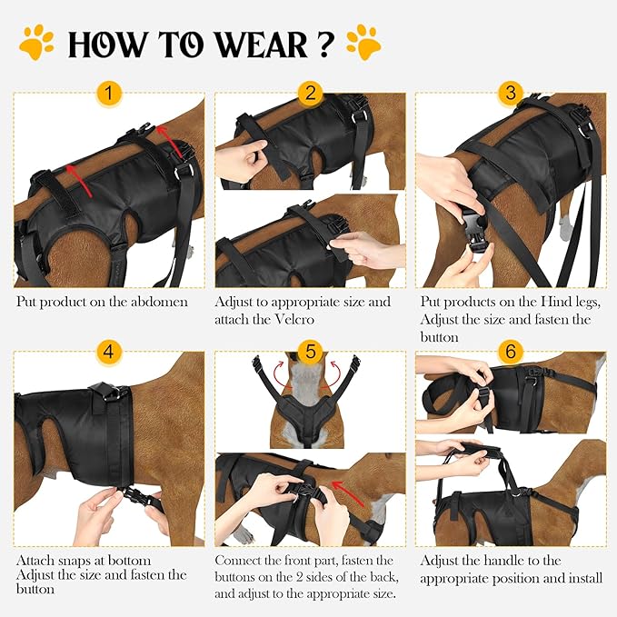 Dog Lift Harness, Dog Sling for Large Medium Dogs' Hind Leg Support Pee-Able. Ideal for Seniors, Disabled, Injured & Arthritic Dogs in ACL Recovery, Secure Harness for Assisted Mobility (Large)