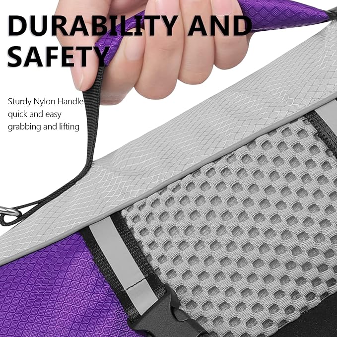 Queenmore Dog Life Jacket Swimming Vest Lightweight High Reflective Pet Lifesaver with Lift Handle, Leash Ring Purple,L