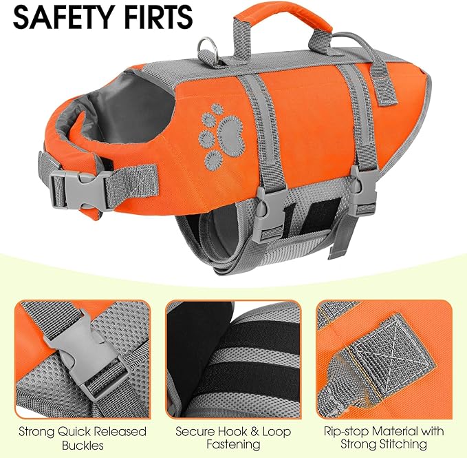 Queenmore Large Dog Life Vest for Swimming, XL Dog Life Jacket, Large Breeds Life Vest for Swimming, Lightweight Pet Lifesaver for Boating with Rescue Handle, Pet Floating Vest for Water Pool