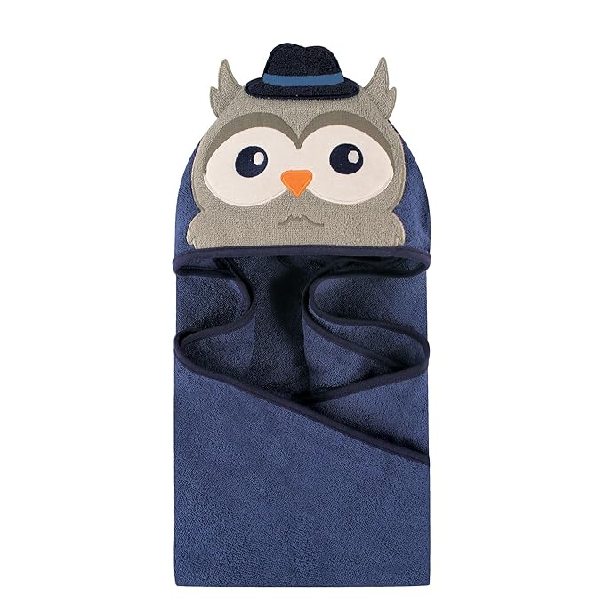 Hudson Baby Unisex Baby Cotton Animal Face Hooded Towel, Mr Owl, One Size