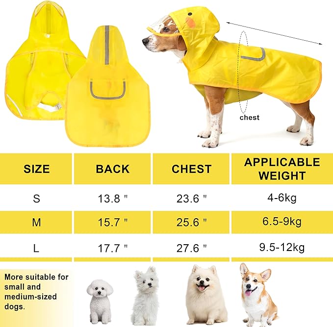 Dog Raincoat,Adjustable Waterproof Cloak Pet Hooded Raincoat Jacket,Cute Yellow Duck Poncho for Pet,Samll