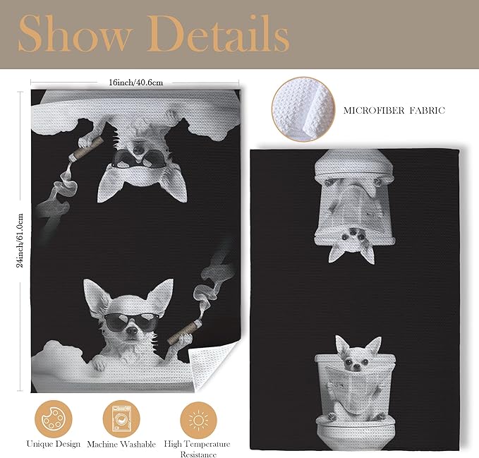 Funny Chihuahua Bathroom Hand Towels, Dog Bathroom Decor, Chihuahua Gifts for Women Men Hand Towels for Bath Room Washroom, Gifts for Dog Lovers, 16x24 Inch Set of 2