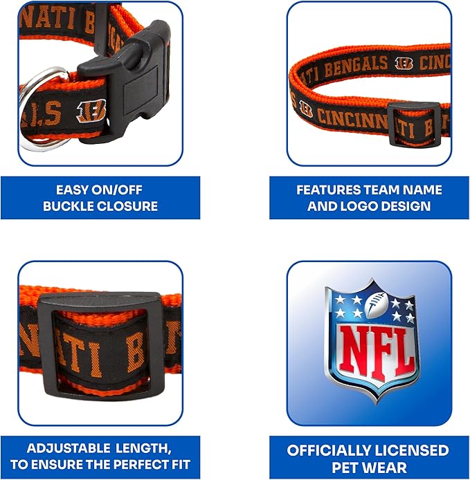 Pets First NFL Cincinnati Bengals Licensed PET COLLAR, Extra Large - Heavy-Duty, Strong, and Durable Dog Collar. Available in 31 Football Teams and 4 Sizes