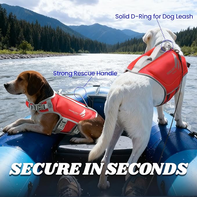 VIVAGLORY High Buoyancy Dog Life Vest, Swimming Vest with Handle, Dog Life Jacket for Swimming & Boating, Buoyancy for Puppy Doggy, S, Red