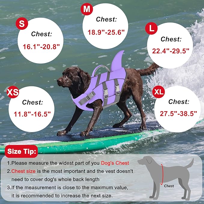 Dogcheer Dog Harness-Style Life Jacket Shark, Reflective Dog Life Vest for Swimming Boating, Puppy Swim Vest, Pet Floating Device for Small Medium Large Dogs - Taro Purple,XS
