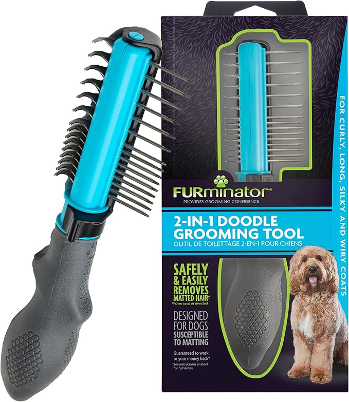 FURminator Doodle Bundle | FURminator 2-in-1 Doodle Grooming Tool for Dogs & deTangling Leave-in Conditioner Spray 8.5oz
