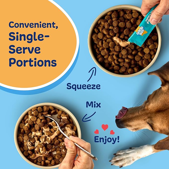 Good Boy Farm & Sea Protein Purees Dog Food Mixers for All Adult Dogs, 10 Count, Easy Single-Serve Triple Flavor Topper Treats with Tuna, Chicken and Duck