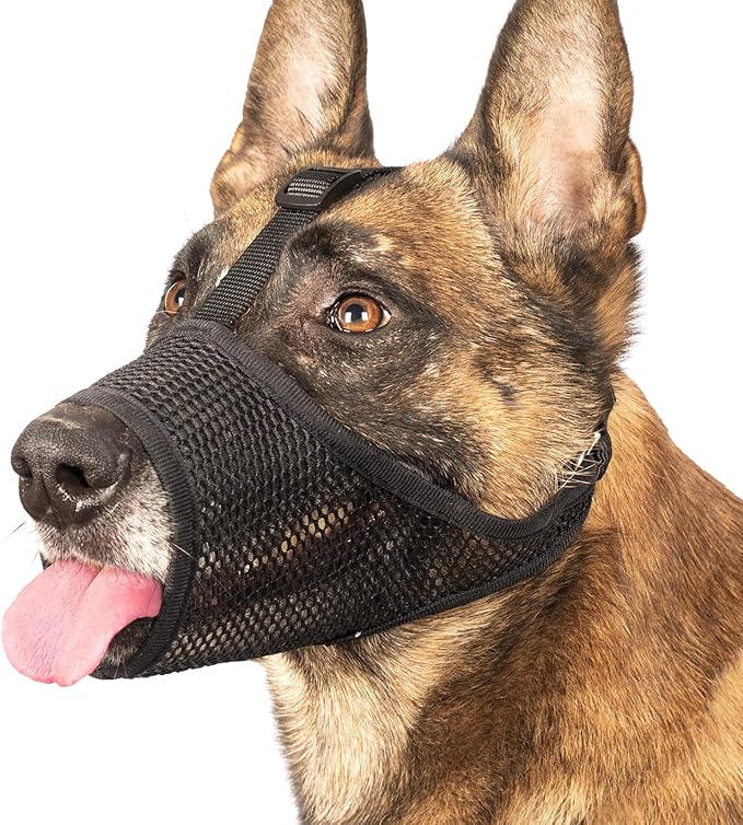 LUCKYPAW Dog Muzzle, Mesh Muzzle for Large Medium Small Dogs, Soft Mouth Guard to Prevent Biting Chewing with Adjustable Head Strap, Perfect for Vet Visit(Black, M)