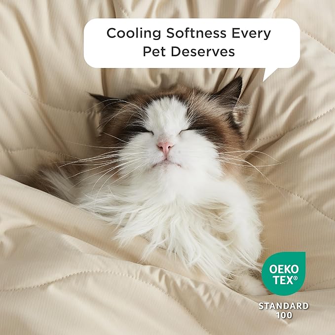 Bedsure Premium Cooling Blanket for Large Dog - Q-MAX>0.5, Breathable Summer Washable Cold Pet Mat, Soft Durable Self Cooling Dog Mat for Hot Weather, Gentle Cream, 40x50
