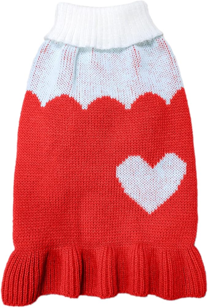 CHBORCHICEN Pet Dog Sweaters Classic Knitwear Turtleneck Winter Warm Puppy Clothing Cute Strawberry and Heart Doggie Sweater (S, Dress-Red2)