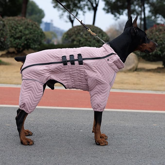 Warm Dog Coat Double Layers Dog Vest, 4 Legs Covered Windproof Waterproof Reflective Warm Dog Vest Outdoor Skating Dog Costume for Small Medium Large Dogs Lotus Pink XS