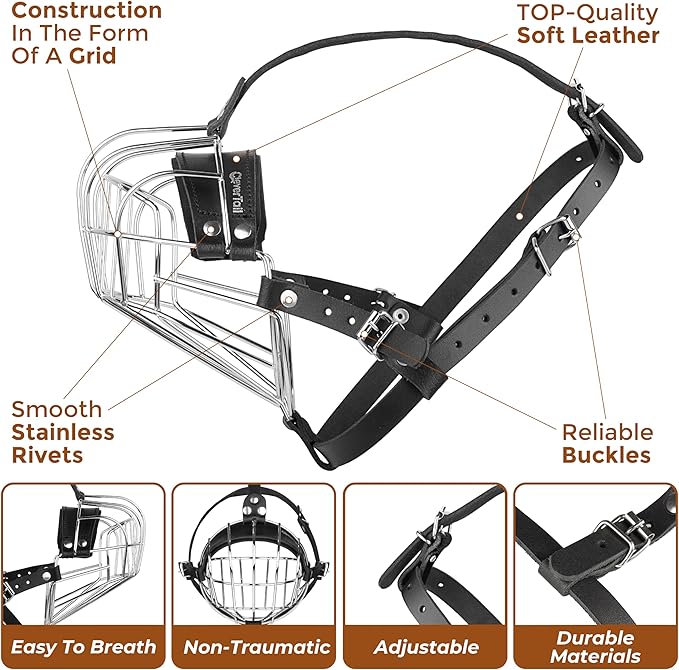 Metal Muzzle for Boxer Dog Breed – Bite Proof Boxer Muzzle for Medium and Large Sized Dogs – Steel Wire Basket Muzzles for Dogs English Bulldog, American Bulldog etc.