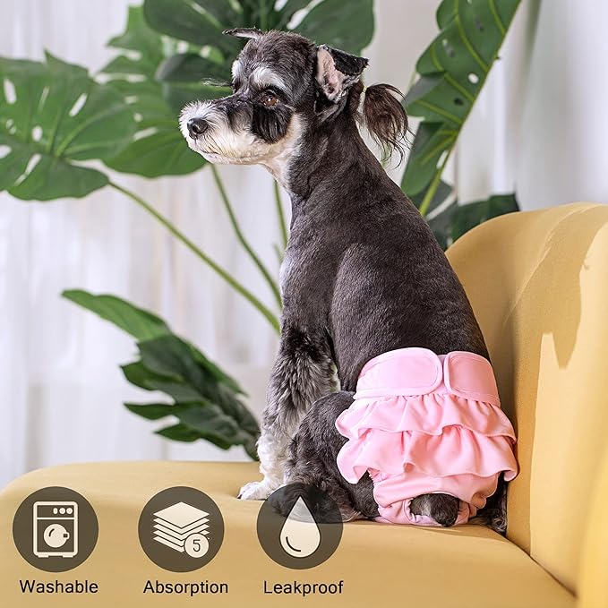 Washable Female Dog Diapers, Puppy Diapers for Dog Period Reusable Doggie Diapers, Highly Absorbent Dog Heat Panties