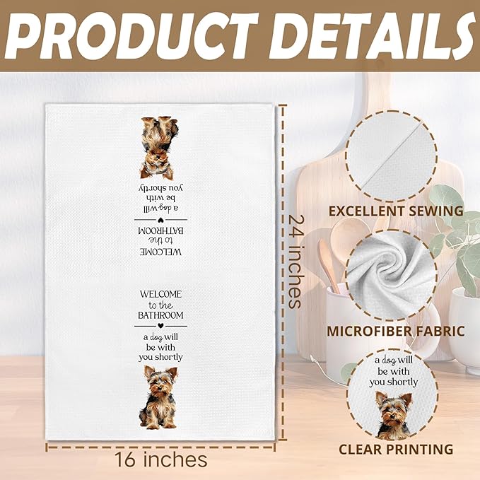 Funny Yorkshire Terrier Dog Hand Towels, Yorkshire Terrier Gifts Hand Towel, A Dog Will Be with You Shortly Decorative Towels Bath Towel for Bathroom, Funny Puppy Bathroom Decor, 16x24in