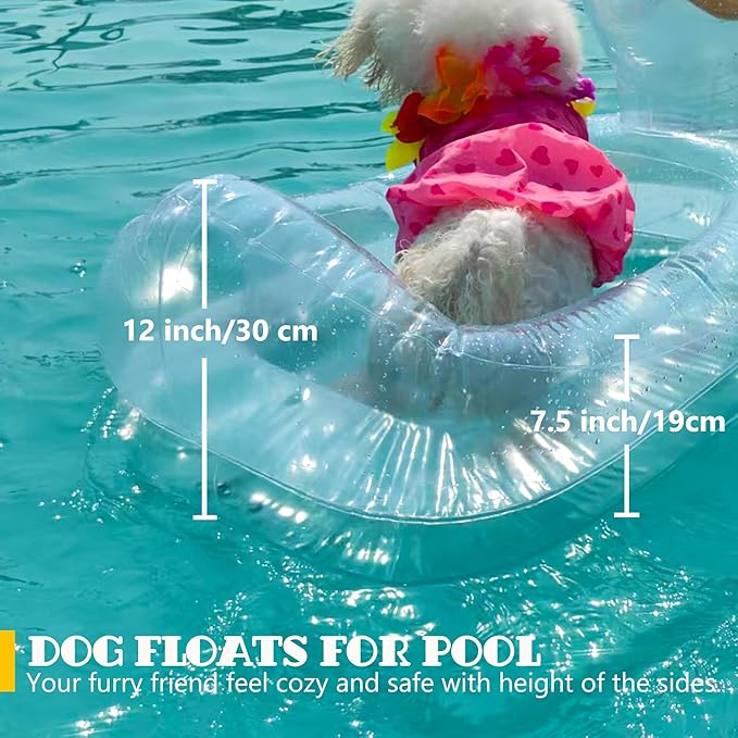 Dog Pool Float, Funny 6-in-1 Inflatable Dog Floats for Pool, Pet Floatie Raft for Small Dogs, Puppy and Doggies, Clear Duck
