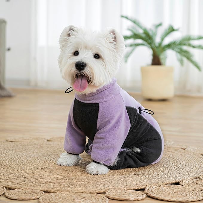 Fleece Dog Coat for Small Medium Dog,Pullover Pajamas Jumpsuit Bodysuit Puppy Coats with Legs, Pet Windproof Warm Cold Weather Jacket Full Body Vest Cozy Snowsuit Outfit Clothes (Purple, XS)
