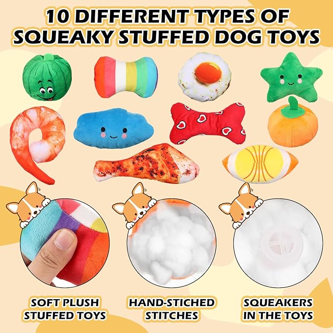 Syhood 60 Pcs Squeaky Dog Toys Bulk Stuffed Plush Chew Toys Puppy Teething Rope Cute Spiky Chew Ball for Small Dog Pet Teething Gift(Sweet Style)