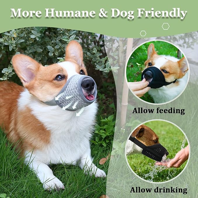 Mayerzon Dog Muzzle, Puppy Soft Mesh Muzzle for Small Medium Large Dogs Chihuahua Poodles Beagle Dachshund Corgis Labrador for Biting Chewing Grooming That Allows Panting Drinking(M, Grey)