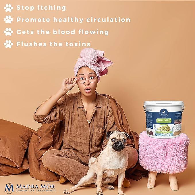 Worldwide Nutrition Bundle: Madra Mor Shed Safely Dog Essentials Mud Bath | Dog Grooming Dog Wash | Dry Skin for Dogs Treatment | Dog Itch Relief | 7.5lb Pail w Multipurpose Keychain