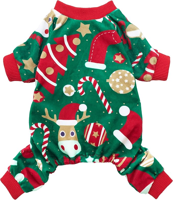 Fitwarm Christmas Dog Pajamas, Dog Winter Clothes for Small Dogs Boy Girl, Lightweight Velvet Pet Jammies, Red, Green, XL