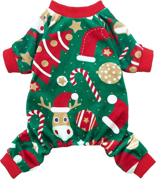 Fitwarm Christmas Dog Pajamas, Dog Winter Clothes for Small Dogs Boy Girl, Lightweight Velvet Pet Jammies, Red, Green, XXL