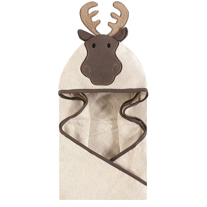 Hudson Baby Unisex Baby Cotton Animal Face Hooded Towel, Modern Moose, One Size