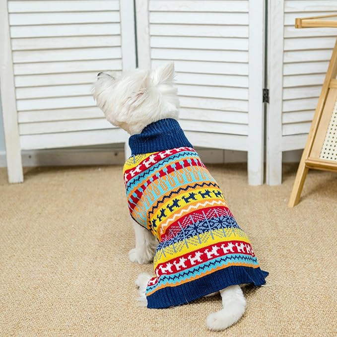 Mihachi Dog Sweater - Winter Coat Apparel Clothes with Colorful Stripes for Cold Weather