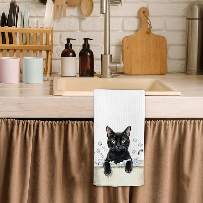 Funny Black Cat Gifts Hand Towels, Cat Bathroom Decor, Black Cats Dish Tea Towels, Cats Lovers Gifts Hand Towel for Restroom Kitchen Washroom Decor, 16x24 Inch