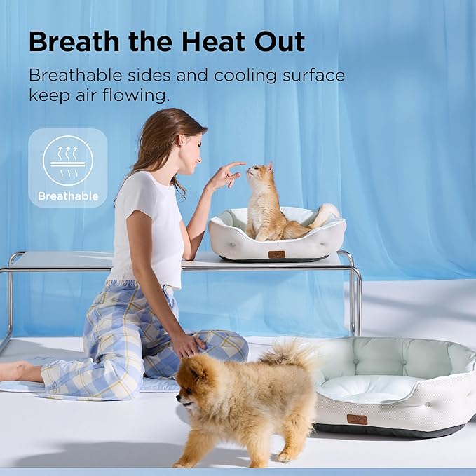 Bedsure Cooling Dog Beds for Small Dogs - Round Cat Beds for Indoor Cats, Washable Pet Bed for Puppy and Kitten with Slip-Resistant Bottom, 20 Inches, Arctic Blue
