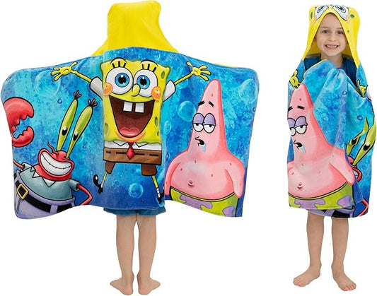 Franco Kids Bath and Beach Soft Cotton Terry Hooded Towel Wrap, 24 in x 50 in, SpongeBob SquarePants