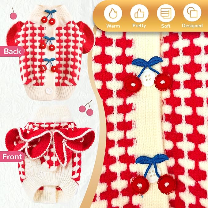 BAEJMJK Cute Cherry Small Dog Sweater Soft Girl Dog Clothes Turtleneck Warm Pet Puppy Knitted Pullover Princess Dogs Cats Outfits(Red Cherry B,X-Small)