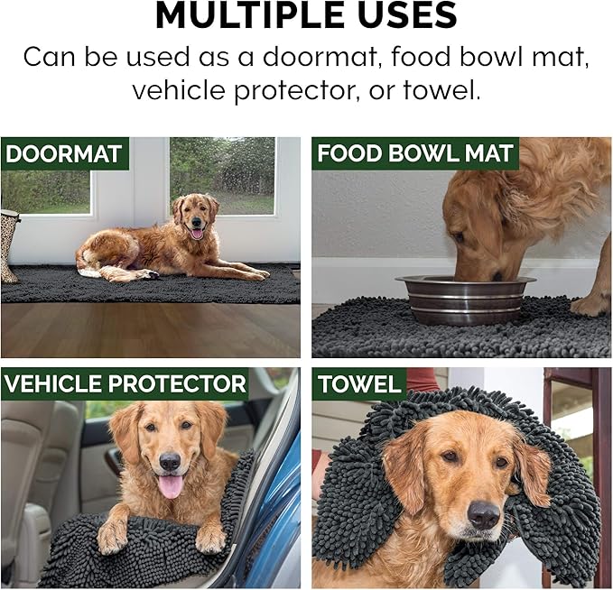 Furhaven 36" x 26" Highly Absorbent Dog Door Mat for Muddy Paws, 100% Washable, Perfect for Entryway, Kitchen, & Bathroom Use - Chenille Shammy Rug - Charcoal (Gray), Large
