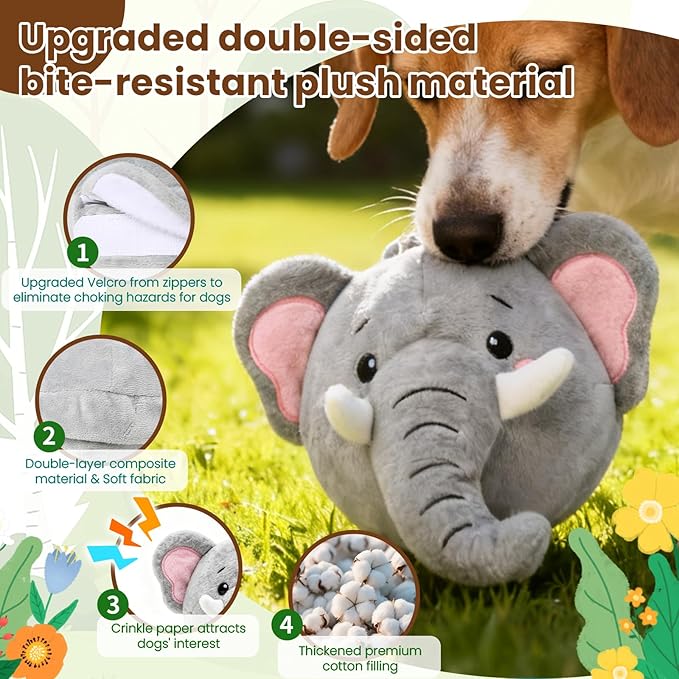 Interactive Dog Toys, Self Moving Dog Toy to Keep Them Busy, Electronic Vibrating Dogs Toy/Squeaky Bouncing Ball for Small Medium Large Dogs with Jumping Music Talking Mode (Elephant)
