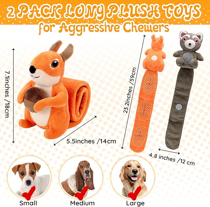2-Pack Plush Dog Puzzle Toys, Squeaky Crinkle Snuffle Interactive Dog Treat Hider Toy, Boredom Buster & Mental Stimulate Dog Enrichment Foraging Training Toys for Small, Medium & Large Dogs