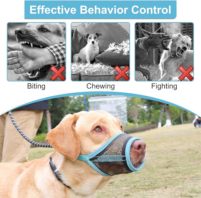 LUCKYPAW Dog Muzzle, Mesh Muzzle for Large Medium Dogs, Soft Mouth Cover to Prevent Biting Chewing, Drinkable Breathable Adjustable Puppy Mouth Guard(XXL, Baby Blue)