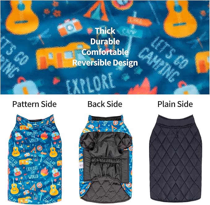 CuteBone Winter Dog Coat Waterproof Windproof Jacket Reversible Vest Thick Adjustable Dog Cold Weather Coats Soft Winter Coat with Leash Hole