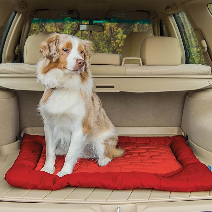 Kurgo Loft Wander Dog Bed - Travel-Friendly Comfort Roll - Durable Water Resistant Top - Microtomic Ripstop Material - Portable Bed Roll - Non-Slip Bottom - Chili Red - Large
