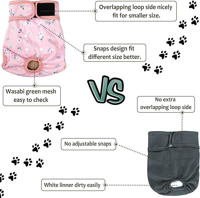 Female Dog Diapers 5Pcs - Premium Reusable Diapers for Doggie in Heat - Highly Absorbent Dog Diapers Female for Pet Incontinence with Adjustable Snaps,Flowers XL