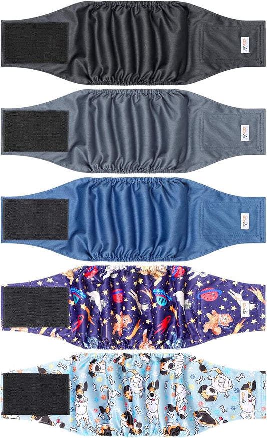 5 Pack Dog Diapers Male Reusable, Premium Belly Bands for Dogs, High Absorbing Male Dog Pee Wraps for Doggie in Incontinence or Excitable Urination and Training Black S