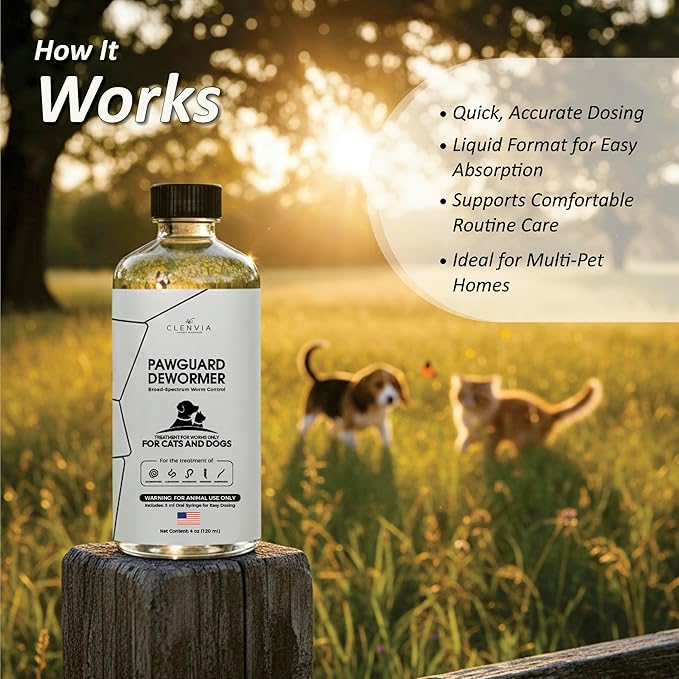 PawGuard Dewormer – Advanced Dewormer for Cats & Dogs | Safe & Effective Liquid Worm Treatment | Chicken Flavor (120ML)